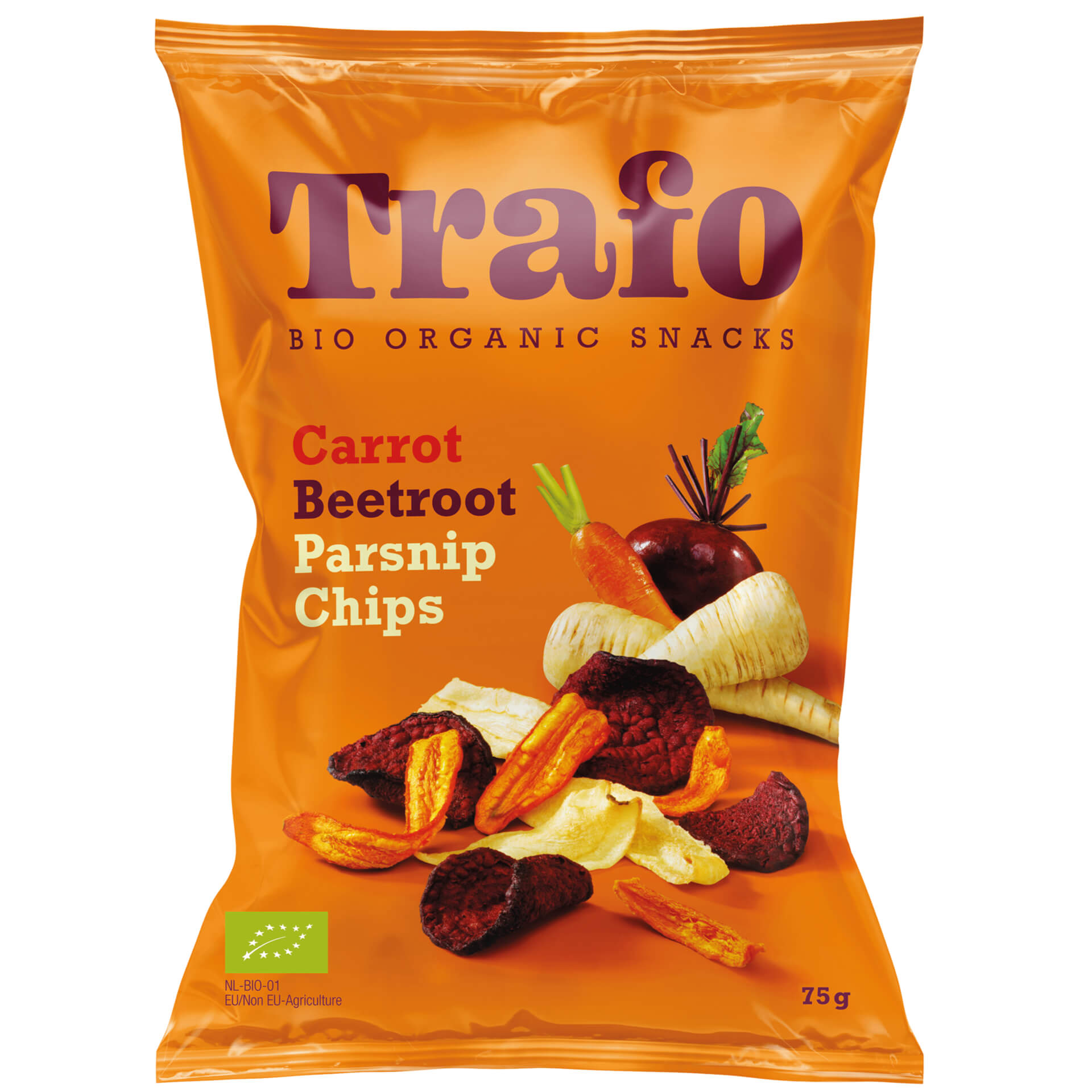 Trafo Groente chips(wortel-pastinaak-rode biet) bio 75g